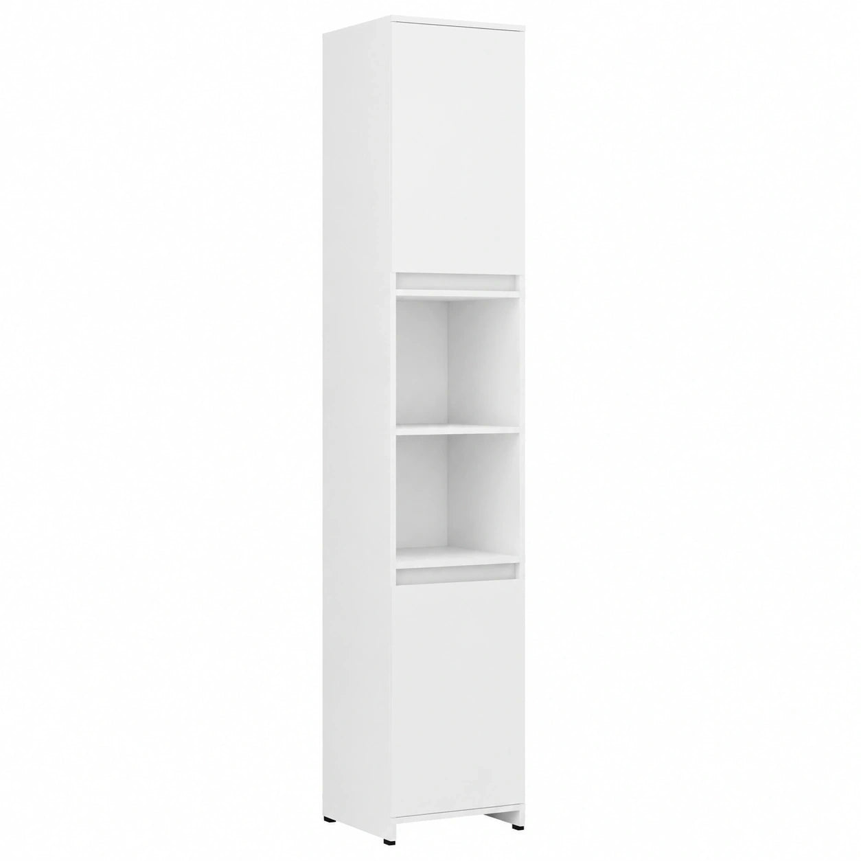Modernes 3-teiliges Badezimmer-Set aus Holzwerkstoff in Weiß mit Spiegel- und Hochschrank, ideal für kleine Bäder