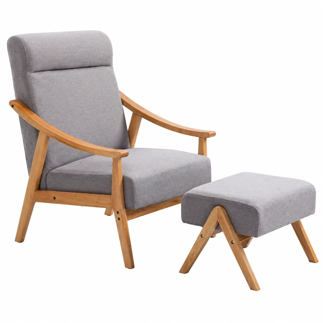 Moderner Loungesessel mit Ottoman, Polstersessel für Wohn- und Schlafzimmer, solide Holzbeine, stilvolles Möbelstück