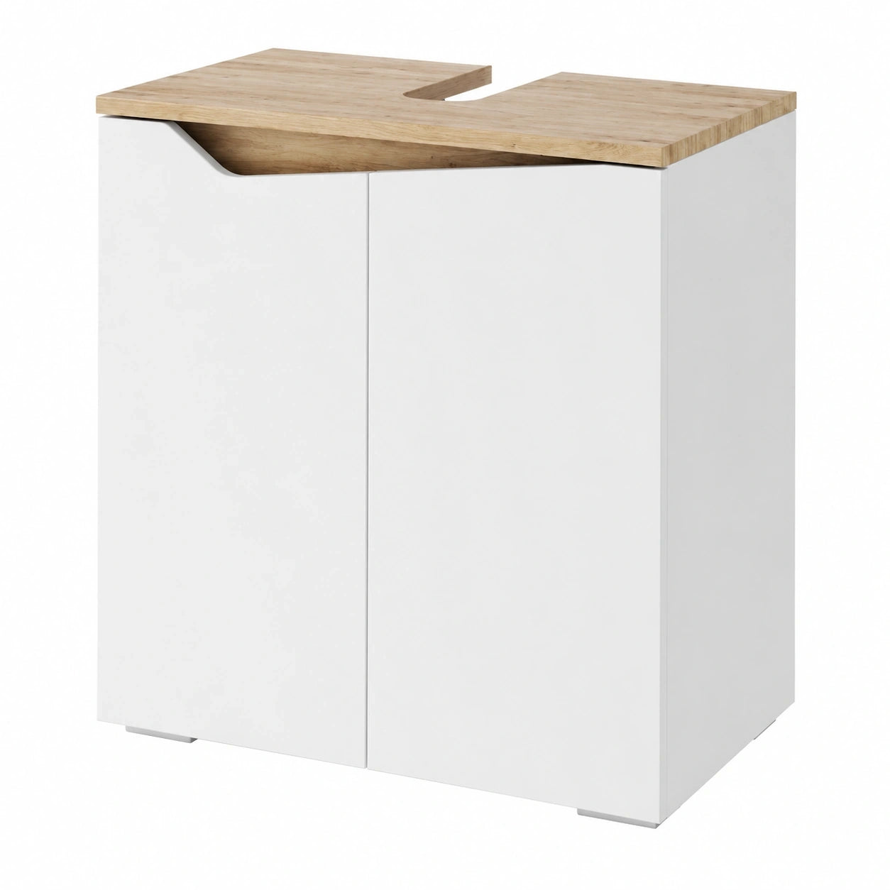 Vicco Marelle Unterschrank Weiß/Artisan, 60x57,5 cm, 2 Türen, Siphonausschnitt für Waschtisch