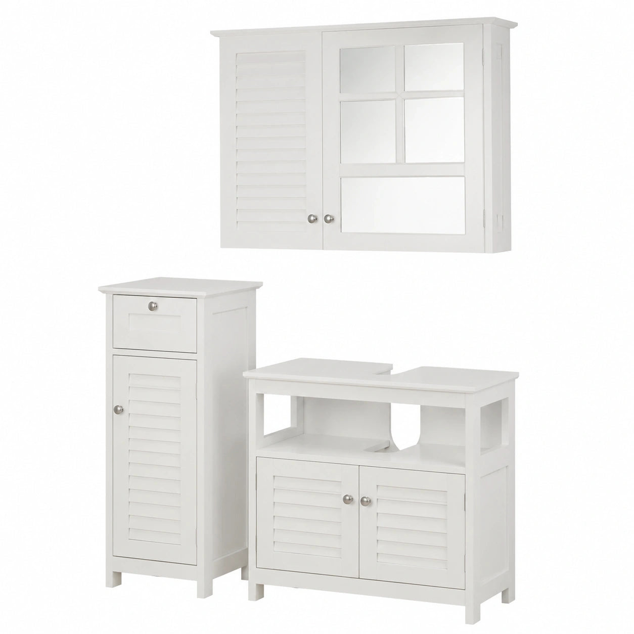Vicco Badezimmermöbel-Set Riad, Weiß, 60 cm - inkl. Waschtischunterschrank, Spiegelschrank und Midischrank