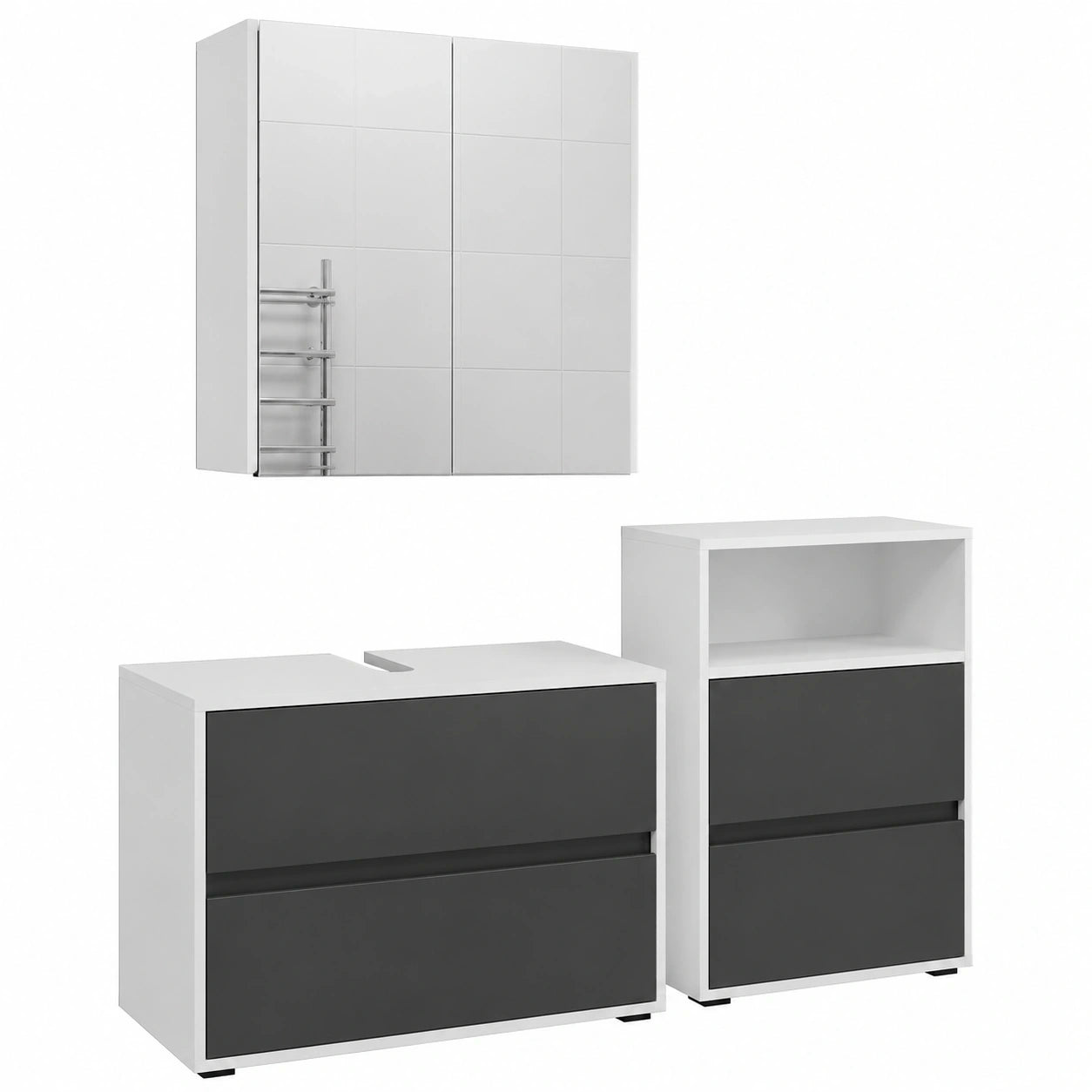 Vicco Badezimmermöbel-Set Maltin, Weiß/Anthrazit, 80 cm, inklusive Waschtischunterschrank, Spiegelschrank und Hochschrank