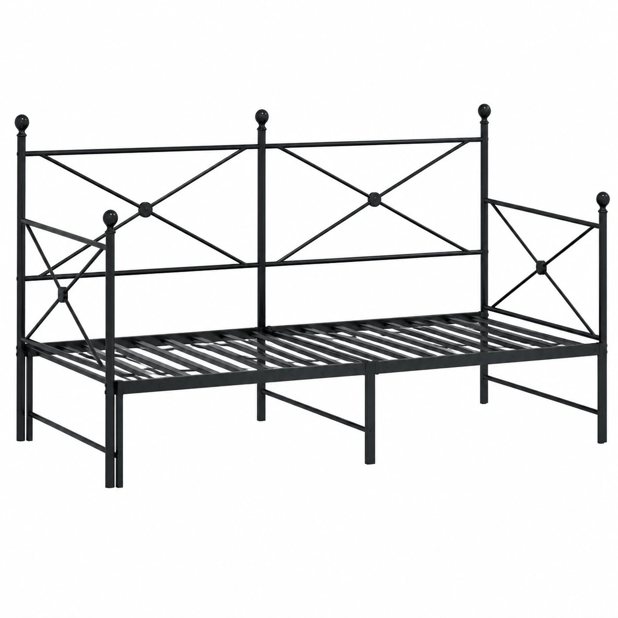 Schwarzes ausziehbares Gästebett aus Stahl ohne Matratze 107x203 cm