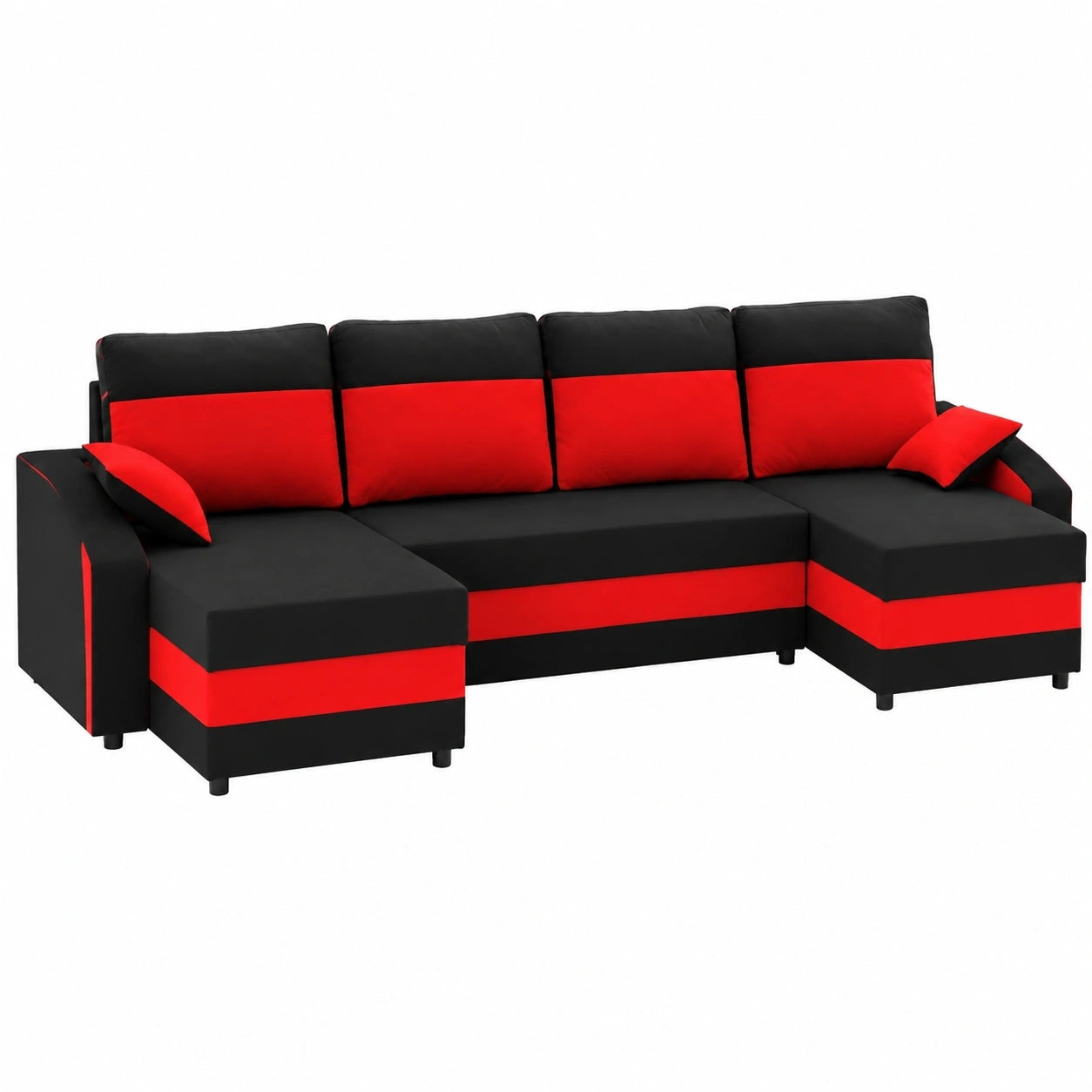 Ecksofa U-Form mit Schlaffunktion in Schwarz/Rot - Modell Sparta