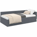 Modernes Eckbett mit Kopfteil aus Samt, Dunkelgrau 90x190 cm, Platzsparendes Schlafsofa