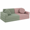 Kindersofa Spielsofa 2-Sitzer, umbaubar in Schlafsofa und Spielplatz, Rosa & Grün