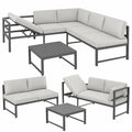 Aluminium Gartenmöbel Set: 2 Sofas mit verstellbarer Rückenlehne, Tisch und Kissen, wetterfest für Balkon und Terrasse
