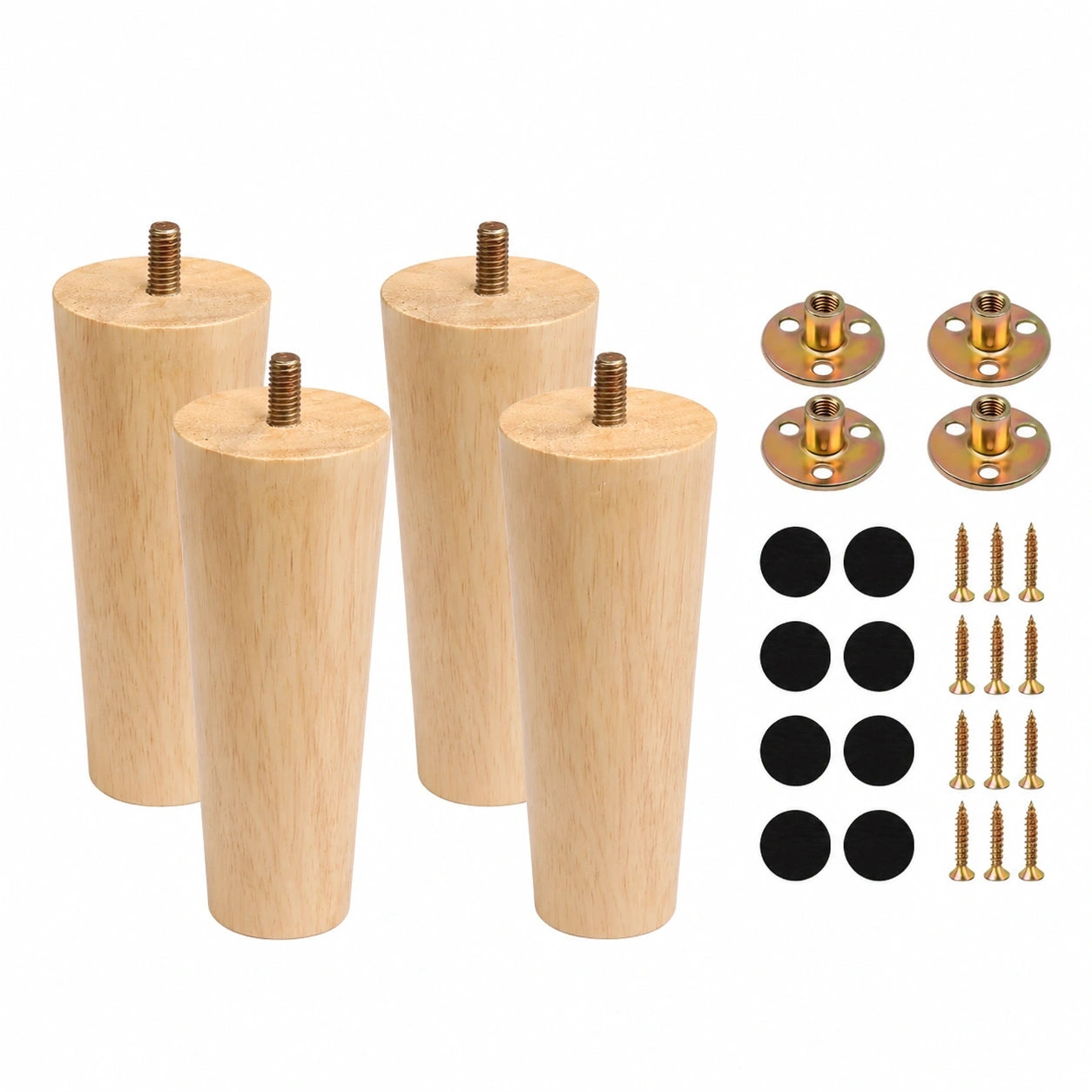 4er Set Massivholz Tischbeine 12cm, Kegelförmige Möbelbeine mit Montagezubehör für Sofa, Bett, Schrank und Couch
