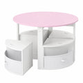 COSTWAY Kinder-Sitzgruppe, 5-teilig, rund, inkl. 4 Stühlen mit Stauraum und Stoffkörben, platzsparender Spieltisch aus Holz, ideal für Kinderzimmer, ab 3 Jahren (Rosa)