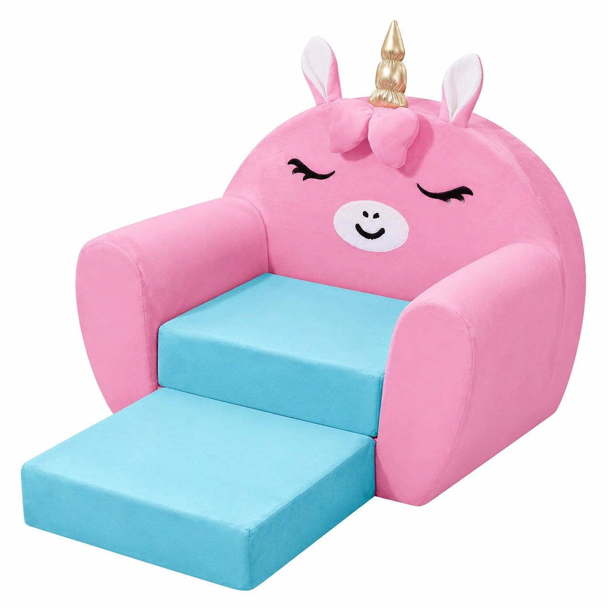 Ausklappbares Einhorn-Kindersofa, 2-in-1 Kindersessel und Schlafsofa für Mädchen, Stabile Kinder-Couch für Spielzimmer, Rosa