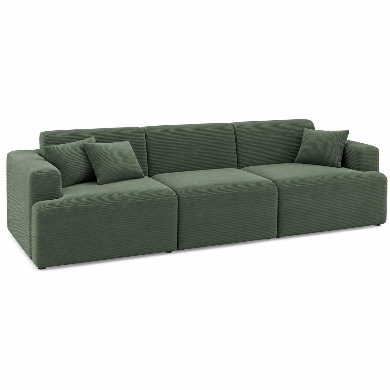 Freki 3-Sitzer Cord Sofa in Dunkelgrün – Vollschaum & Federkern, 320 cm – Inklusive Kissen – Schlafsofa, Kein Aufbau nötig