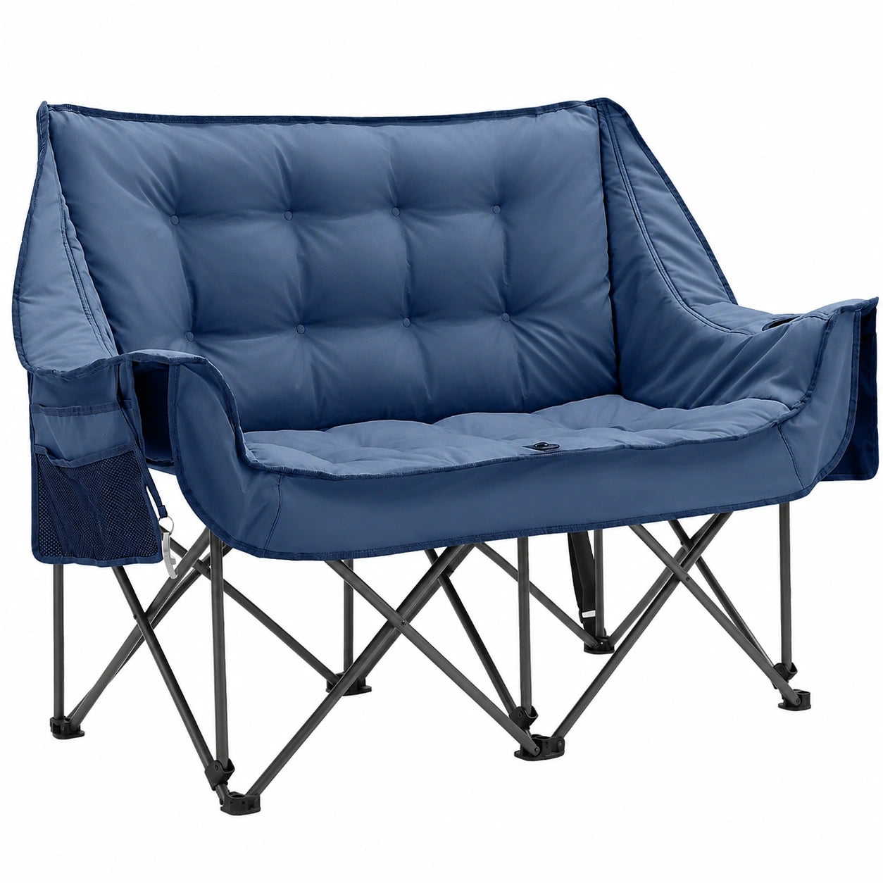 Bequemer Campingstuhl für 2 Personen mit hoher Rückenlehne und Ablagetasche, 272 kg Belastbarkeit, ideal für Garten und Balkon