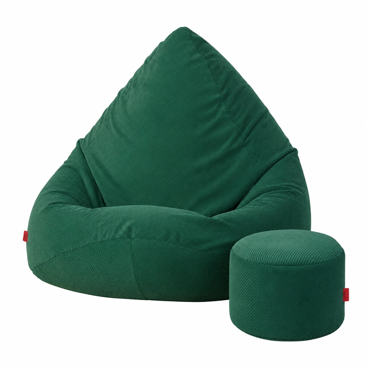 Samt Sitzsack-Set für Erwachsene in Flaschengrün, Hocker inklusive, 80x80x110 cm – Ideal für Schlafzimmer und Wohnzimmer