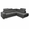 Ecksofa NOLA R-S L-Form mit Schlaffunktion und Bettkasten, Graues Wohnzimmer-Sofa Monolith 85