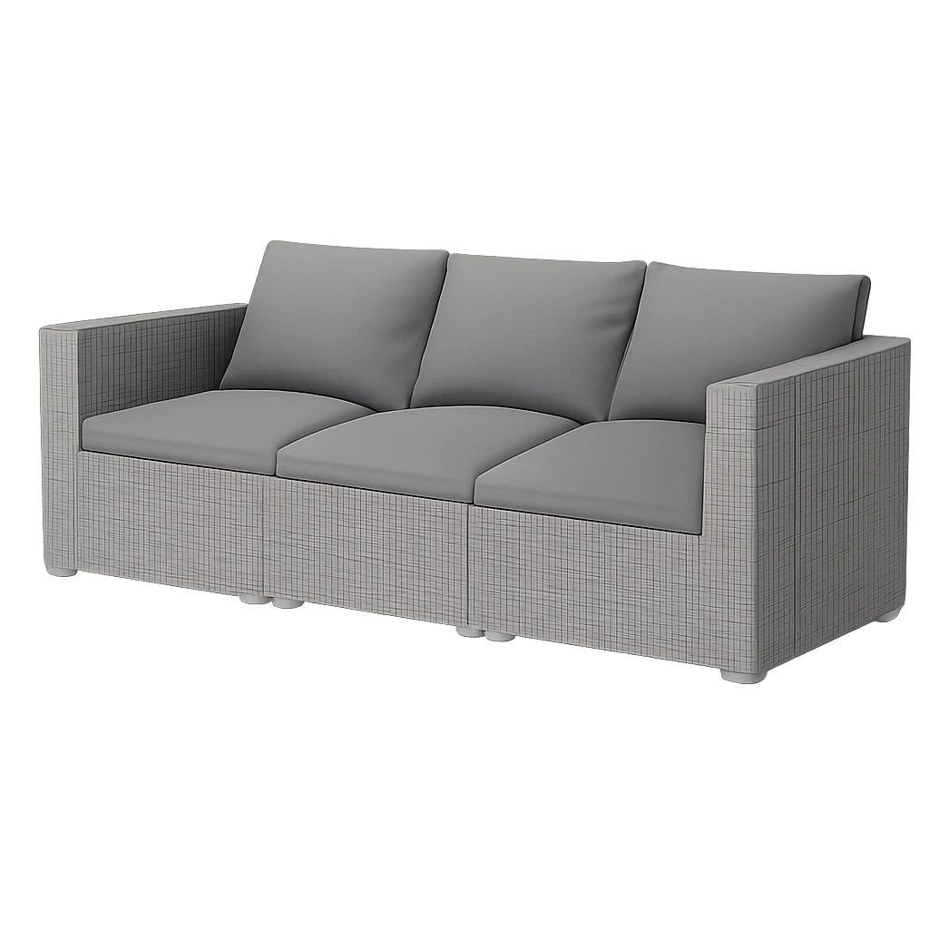 COSTWAY 3-Sitzer Rattan Gartensofa mit Kissen, wetterfeste Outdoor Lounge für Terrasse und Balkon, 193 x 67 x 61,5 cm, Grau