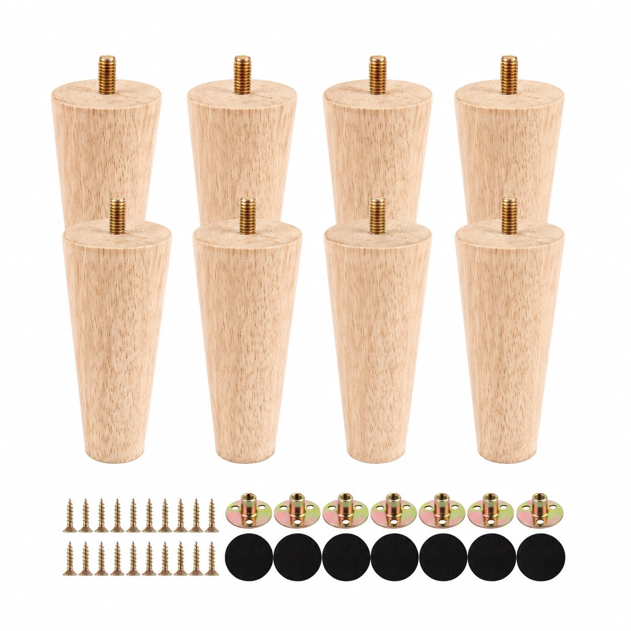 8er-Set 12cm Möbelfüße aus Eiche Massivholz mit Montageset, ideal für Sofa, Bett, Schrank und Ottomane