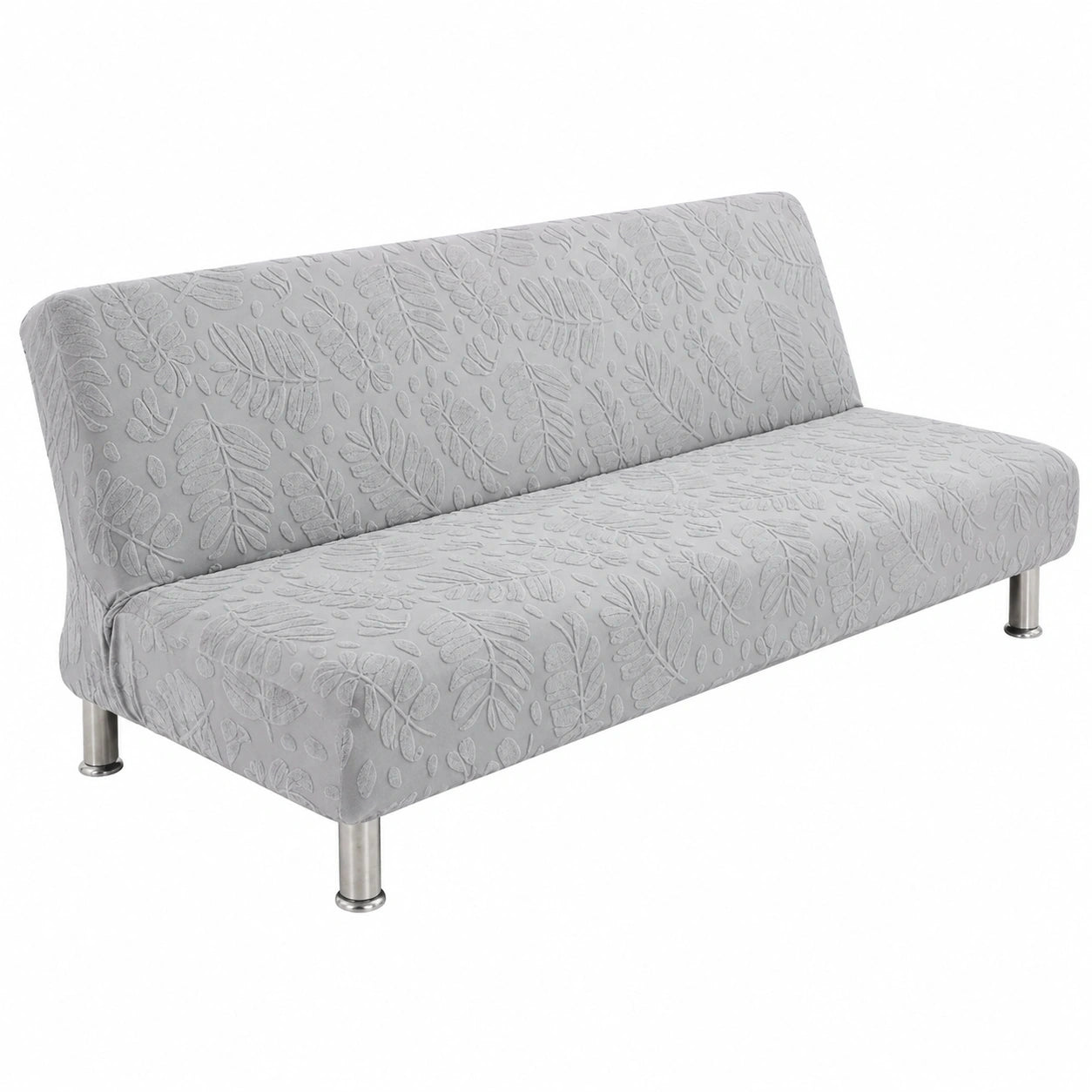 Stretch Sofabezug Armlos für 2/3-Sitzer, Rutschfeste Jacquard Husse für Schlafsofa, Futon oder Klappcouch, 185-210cm, Hellgrau