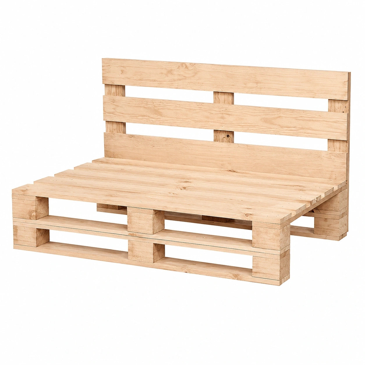 Europaletten-Sofa aus Naturholz für Terrasse und Garten – Geschliffen und gebürstet – Outdoor- und Indoor-Lounge 120 x 60 cm