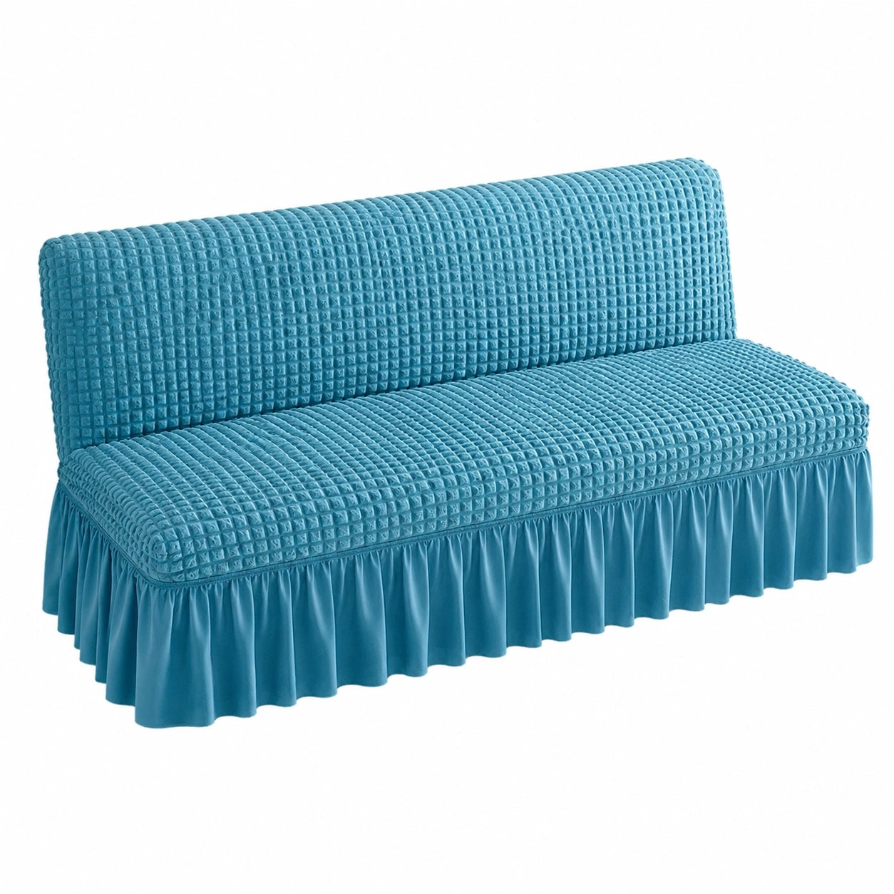 Stretch Sofabezug ohne Armlehnen, rutschfest und waschbar, für 3-Sitzer Schlafsofa, Blau, 190-210 cm