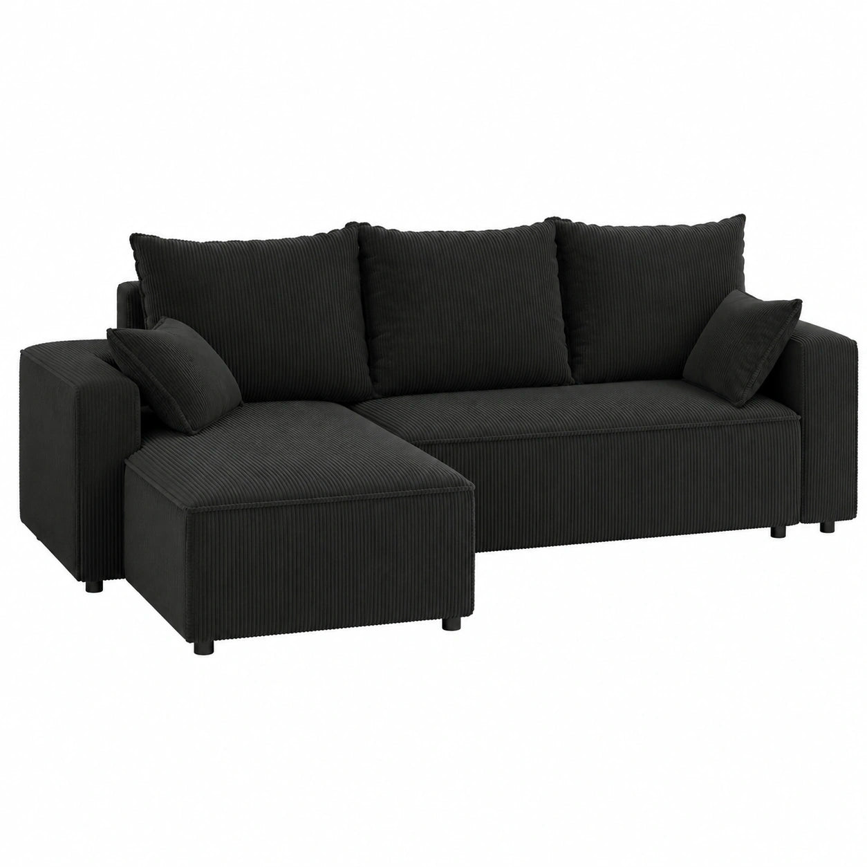 Ecksofa Tobi mit Schlaffunktion und Bettkasten, 246x145 cm, L-Form, Universaldesign in Graphit