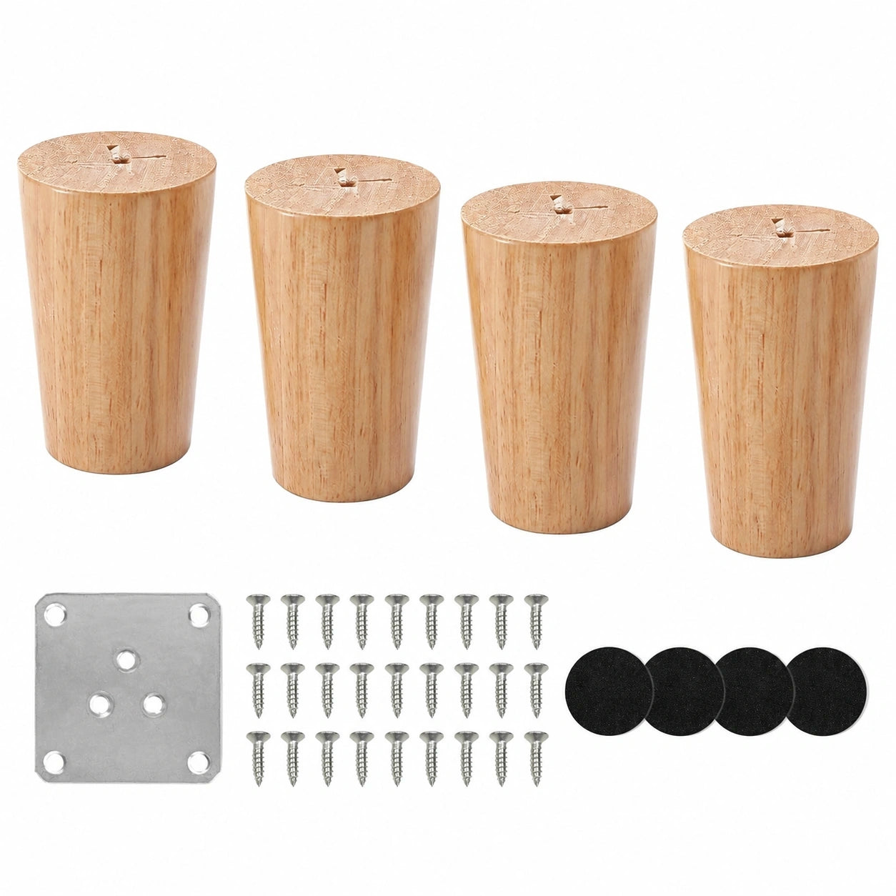 Möbelbeine aus Eichenholz, 4er Set, 6 cm, mit rutschfesten Pads und Montagematerial, ideal für Sofa, Kommode und Tisch
