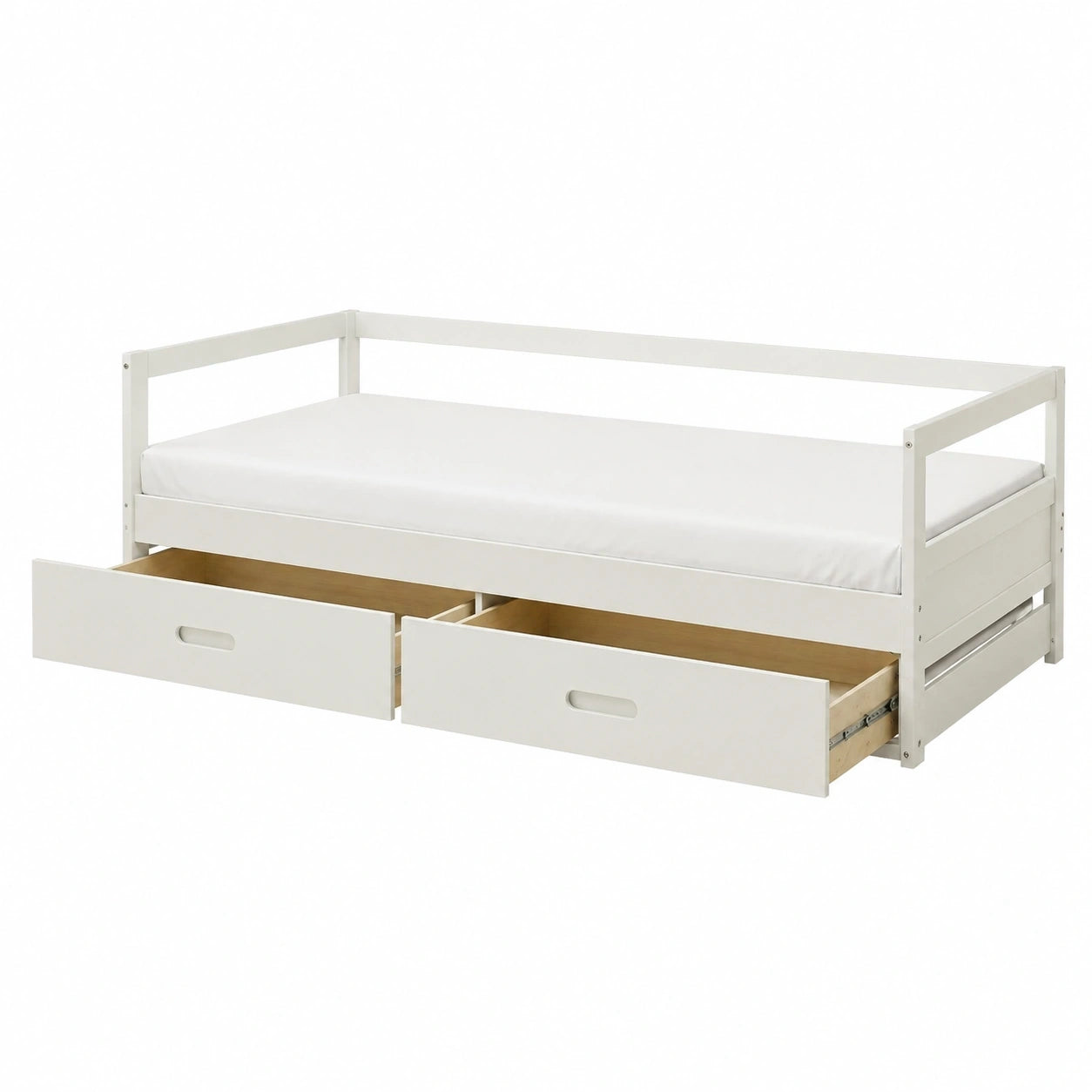 Verstellbares Schlafsofa mit Stauraum und Matratze, 90/180 x 200 cm, Kiefernholz, Weiß