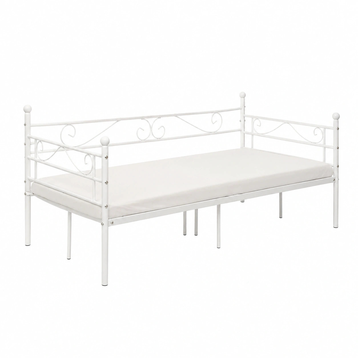 Elegantes Metall-Tagesbett mit Lattenrost für 90x190 cm Matratze, Weiß